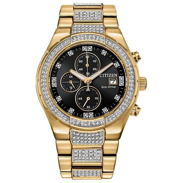 Citizen Mens Eco-Drive Classic Gold Tone Stainless Steel Crystal Accent Chronograph Bracelet Watch Product Image