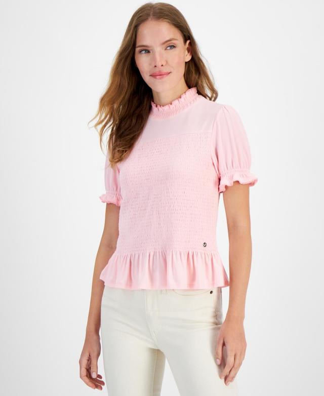 Nautica Jeans Womens Puff-Sleeve Smocked Top Product Image