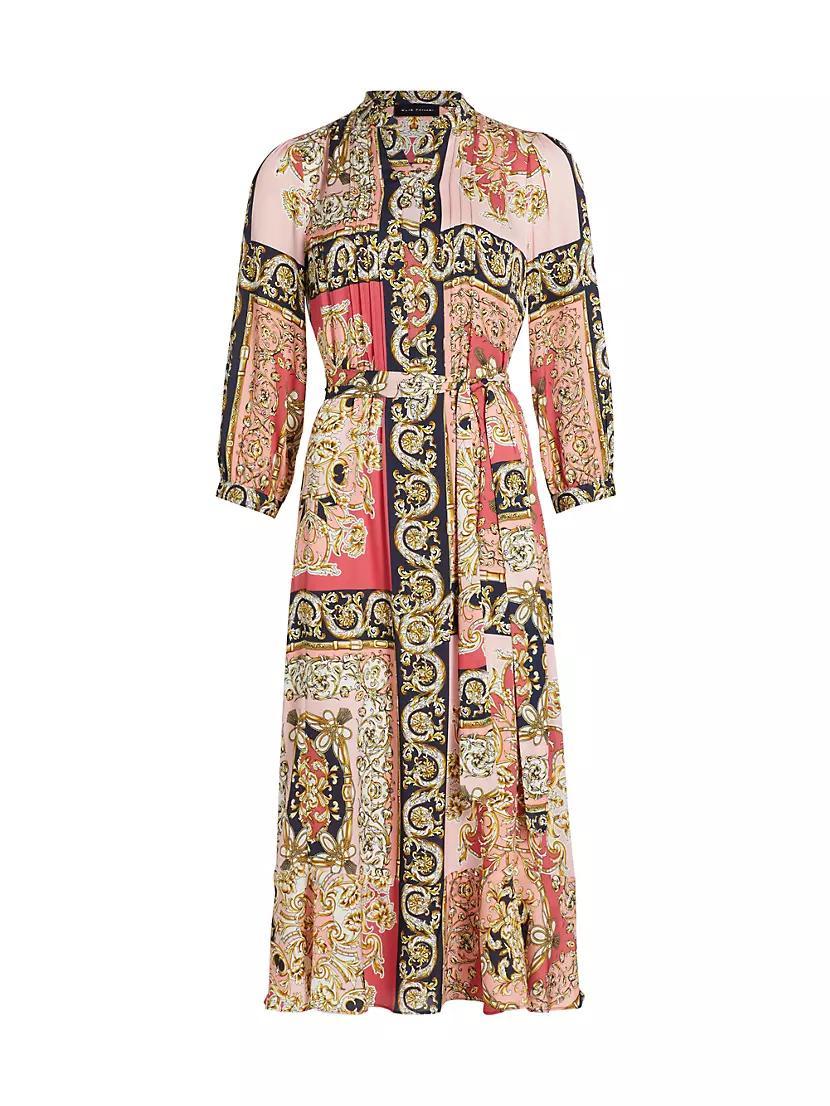 Mila Belted Print Stretch Silk Midi-Dress Product Image