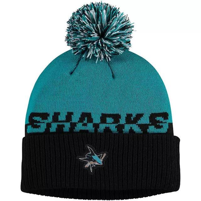 Mens adidas Black/Teal San Jose Sharks COLD.RDY Cuffed Knit Hat with Pom Product Image