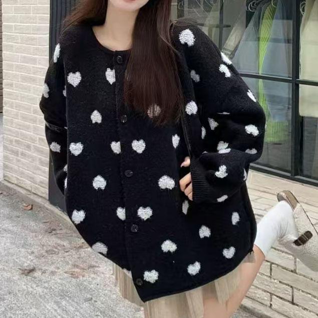 Heart Print Oversized Cardigan Product Image