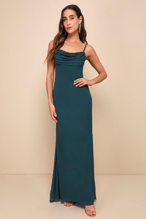 Captivated Emerald Green Cowl Neck Maxi Dress Product Image