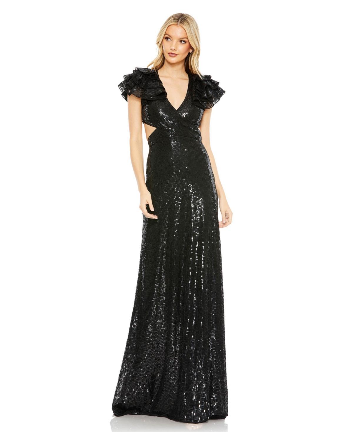 Womens Sequin Flounce Shoulder Cut Out Gown Product Image