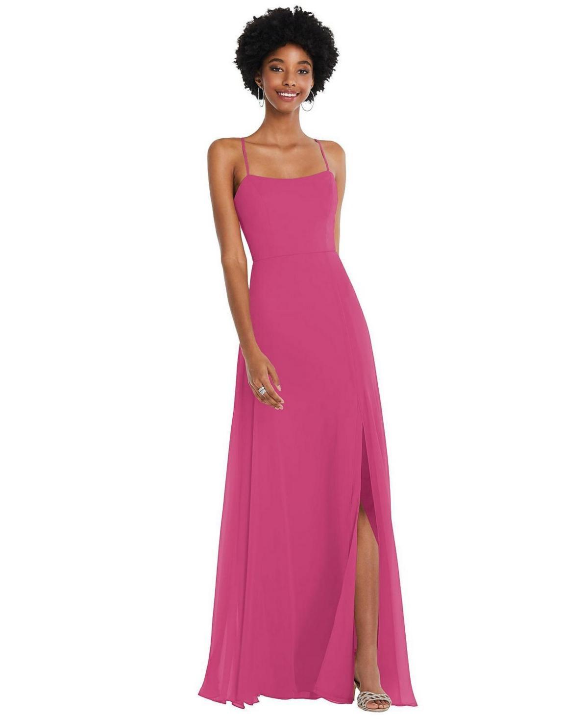 Womens Scoop Neck Convertible Tie-Strap Maxi Dress with Front Slit Product Image