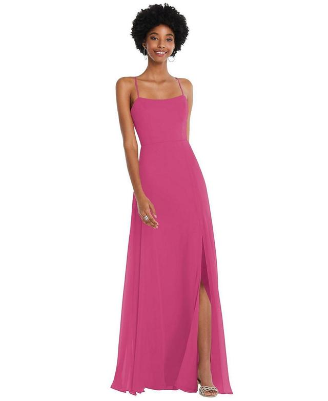 Womens Scoop Neck Convertible Tie-Strap Maxi Dress with Front Slit Product Image