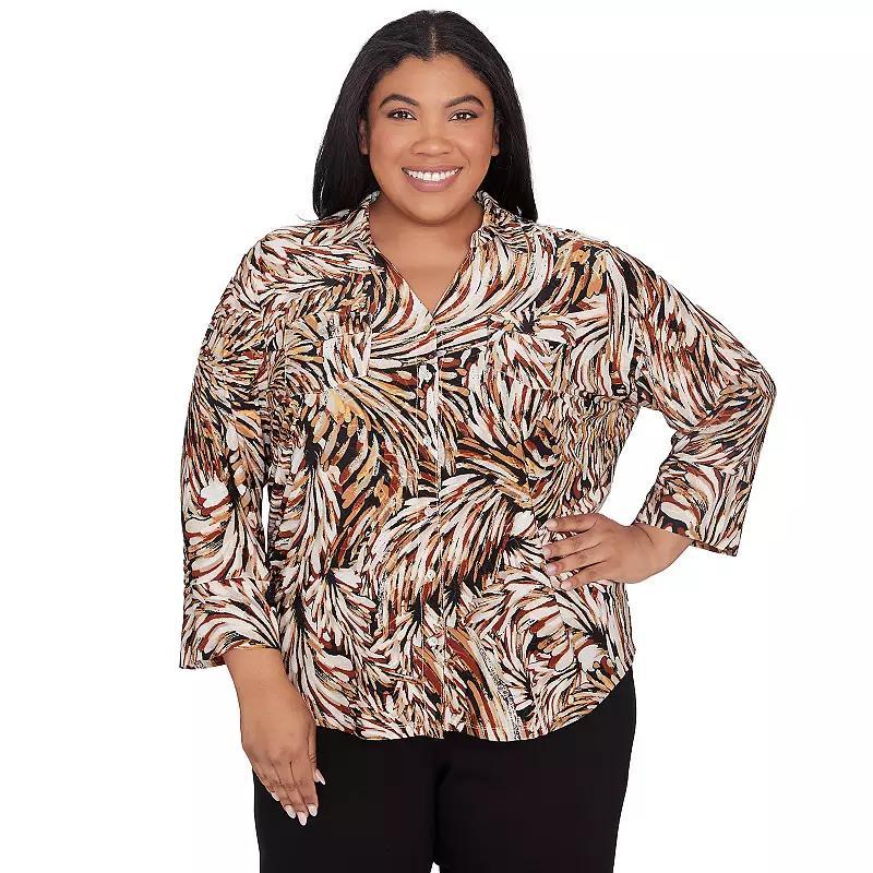 Plus Size Alfred Dunner Brushstroke Textured Button Down Top, Womens Product Image