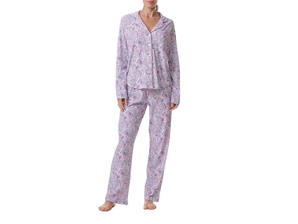 Karen Neuburger Plus Size Long Sleeve Girlfriend Pajama Set With Lace Paisley) Women's Pajama Sets Product Image