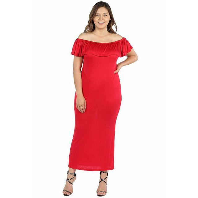 Plus Size 24seven Comfort Apparel Ruffled Off-The-Shoulder Maxi Dress, Womens Product Image