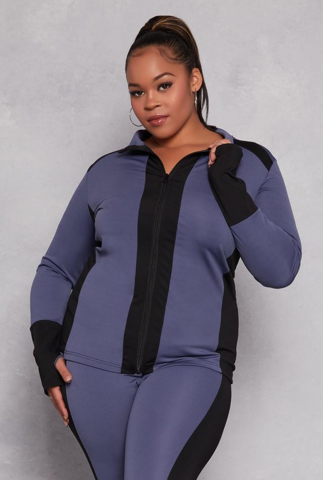 Womens Plus Size Color Blocked Mock Neck Track Jacket Product Image