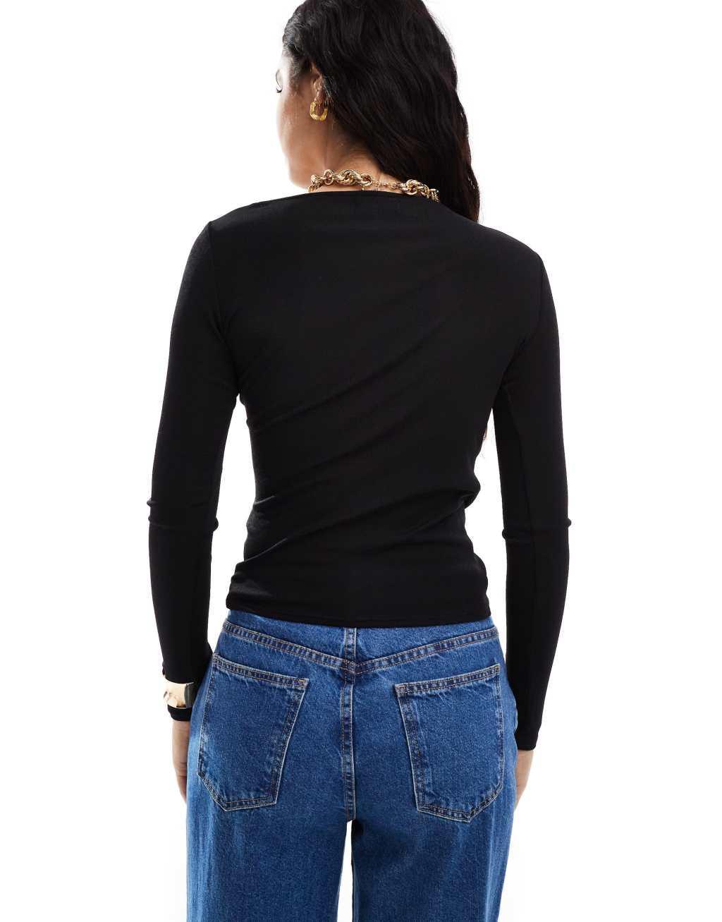 Pretty Lavish gathered jersey top in black Product Image