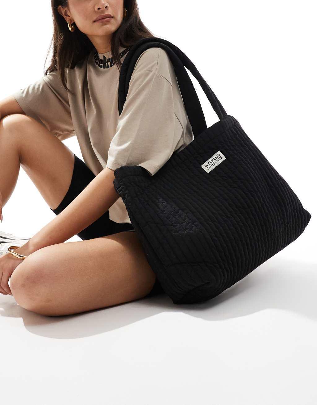 Weekend Collective padded quilted tote bag in black Product Image