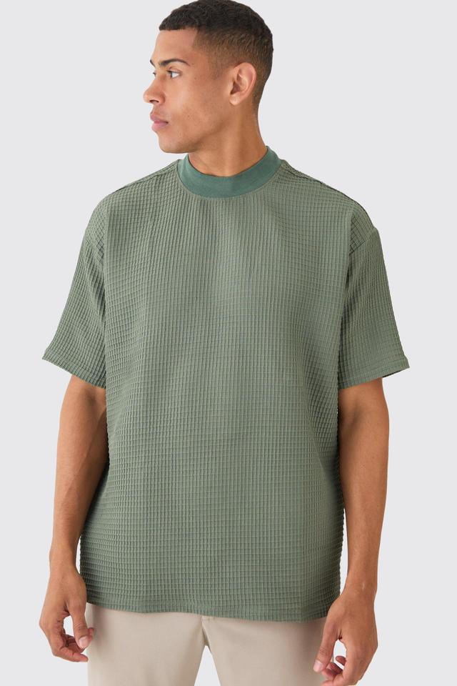 Oversized Waffle Extended Neck T-shirt | boohooMAN USA Product Image