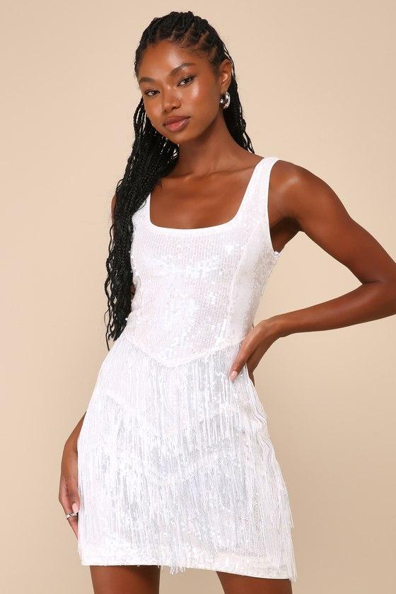 Limelight Love White Sequin Fringe Bodycon Mini Dress product image