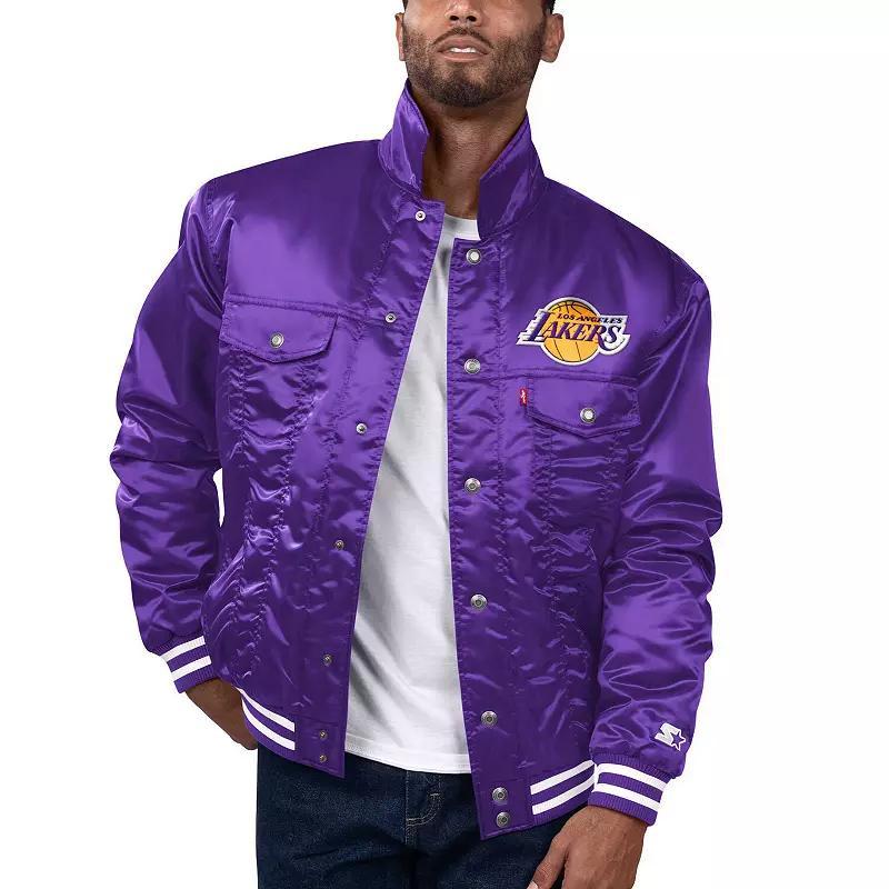 Mens Starter x Levis Los Angeles Lakers Silver Label Trucker Satin Full-Snap Jacket Product Image