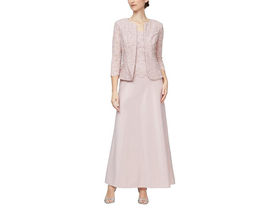 Alex Evenings Long Mock Jacket Dress with Open Jacket, Scoop Neck Bodice and Scallop Detail (Blush) Women's Dress Product Image