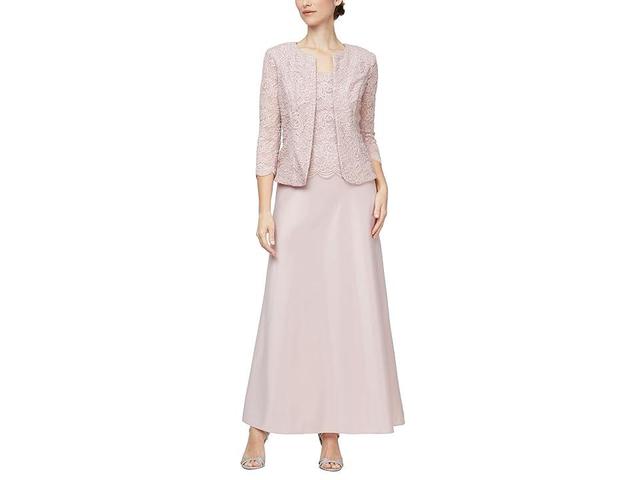 Alex Evenings Long Mock Jacket Dress with Open Jacket, Scoop Neck Bodice and Scallop Detail (Blush) Women's Dress Product Image