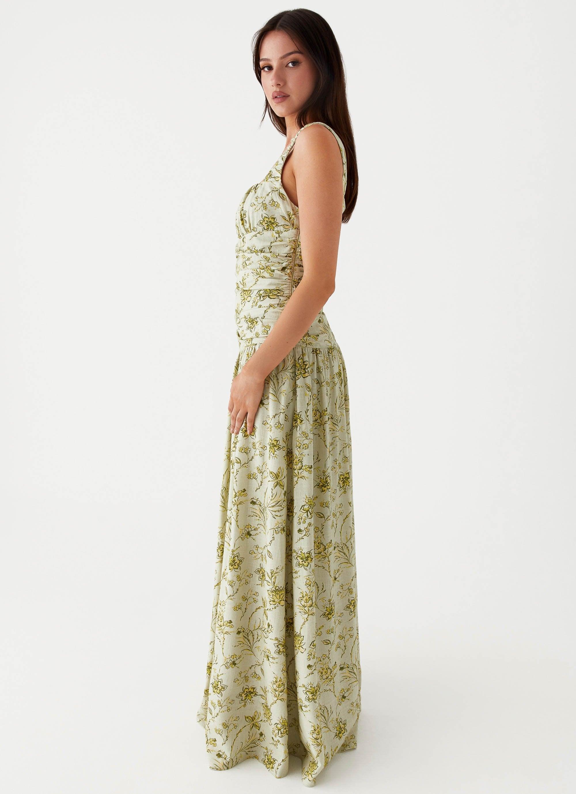 Zinna Linen Maxi Dress - Sage Floral Product Image