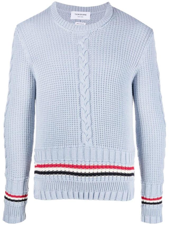 THOM BROWNE Stripe-detail Wool Cardigan In 480 Light Blue Product Image