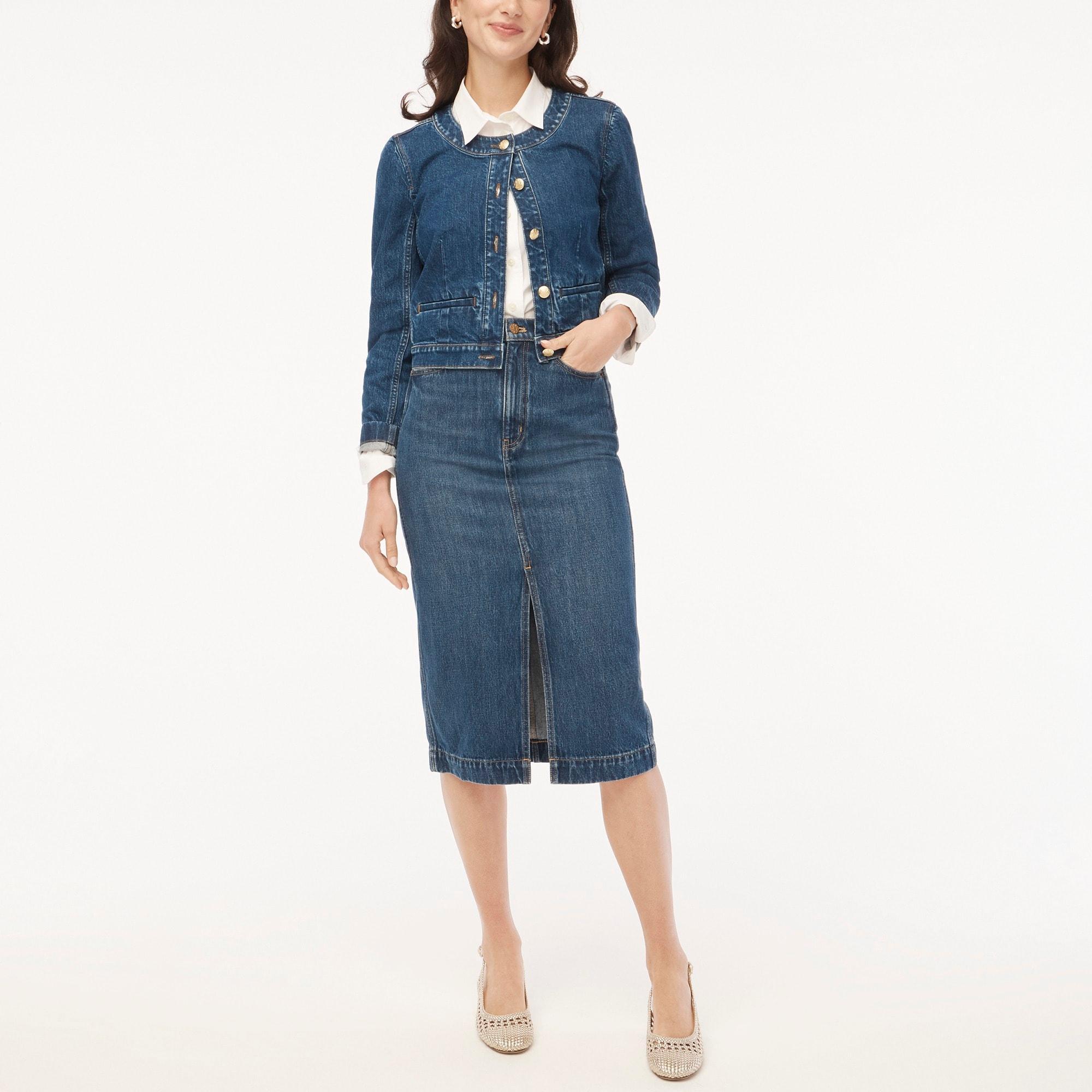 High-rise denim midi skirt product image