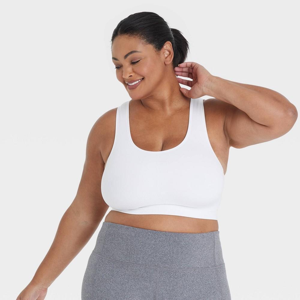 Womens Seamless Medium Support Racerback Midline Sports Bra - All In Motion White 3X product image