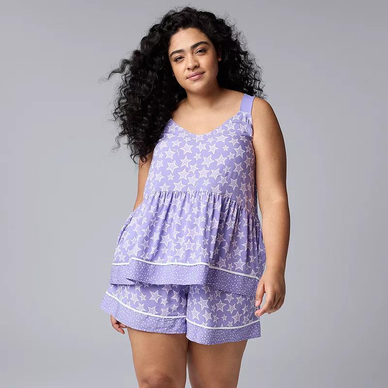 Plus Size Simply Vera Vera Wang Pajama Tank Top & Pajama Boxer Shorts Set, Womens Purple Star Product Image