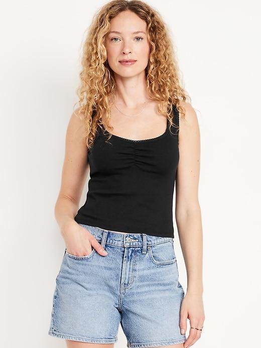 Cinched Rib-Knit Crop Tank Top Product Image