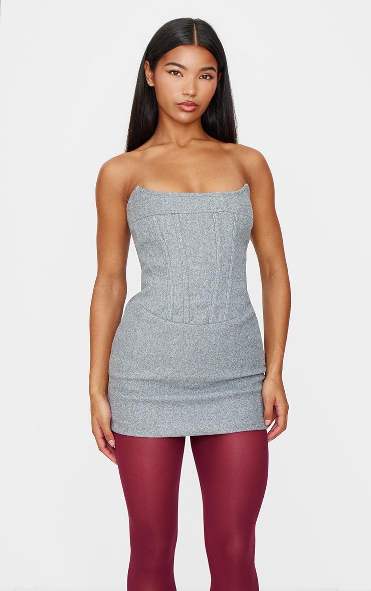 Grey Wool Look Corset Bodycon Dress Product Image