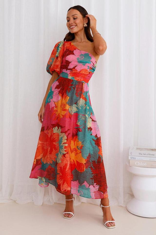 Palette Of Color One Shoulder Midi Dress Print Product Image