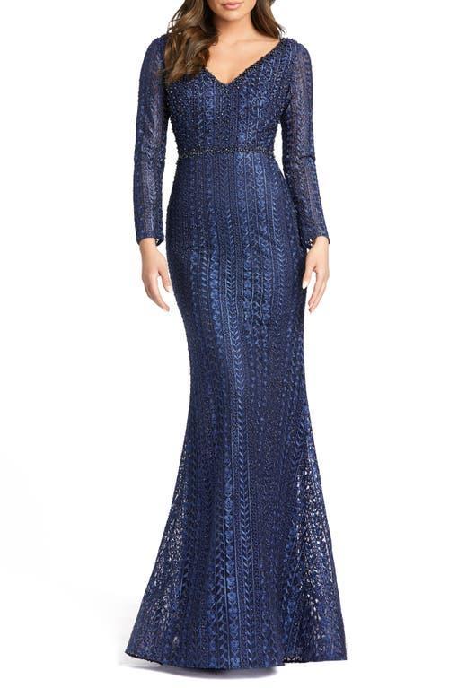 Womens Embroidered Beaded V-Neck Gown Product Image