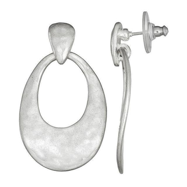 Womens Bella Uno Worn Silver Tear Drop Earrings, Silver Tone Product Image