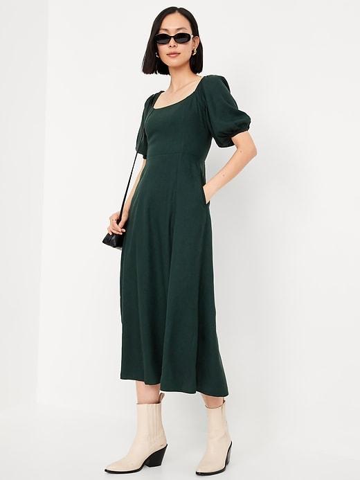 Fit and Flare Crepe Midi Dress Product Image