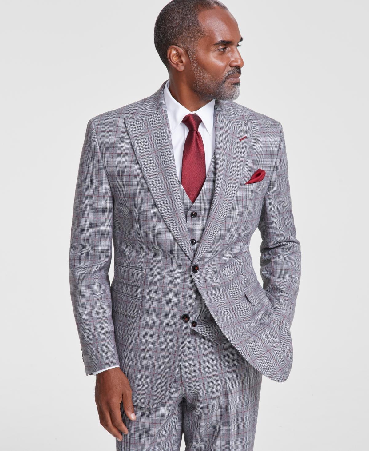 Tayion Collection Mens Classic-Fit Plaid Suit Jacket - Black/red Product Image