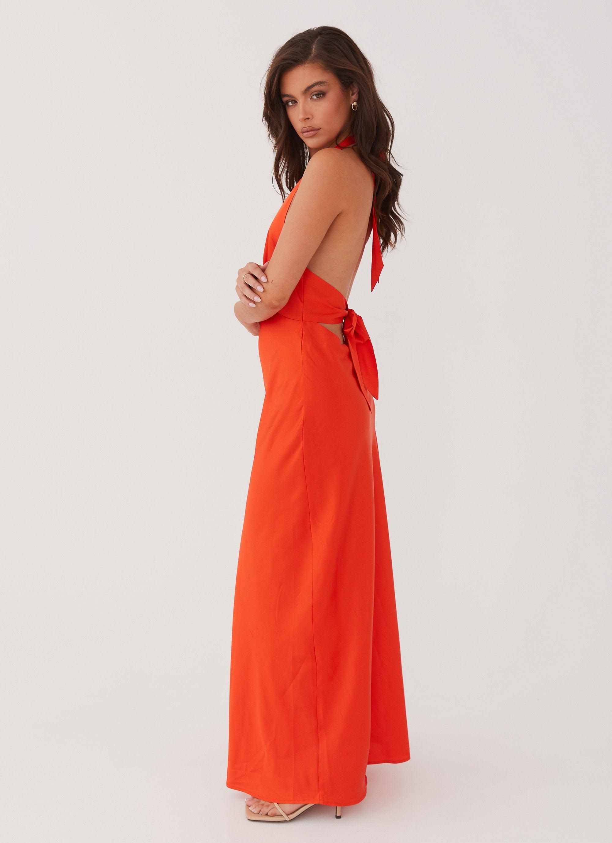 Heavy Hearted Satin Maxi Dress - Sunset Product Image