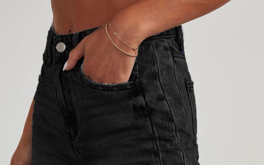 High Waist Frayed Hem Wide Leg Jeans Product Image