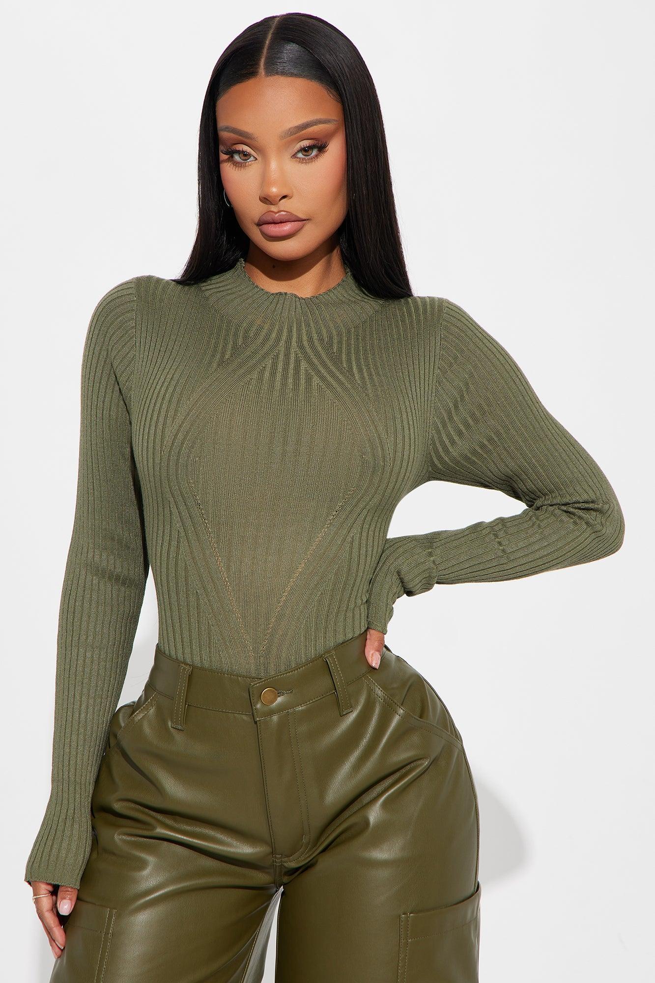 Marenna Sweater Bodysuit - Olive Product Image