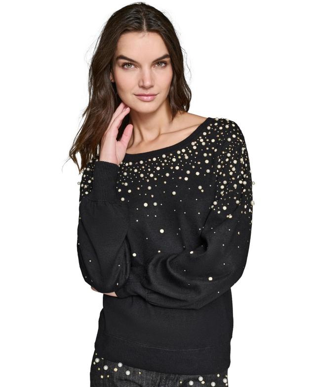 Karl Lagerfeld Paris Womens Imitation-Pearl Embellished Sweater, Regular & Petites Product Image