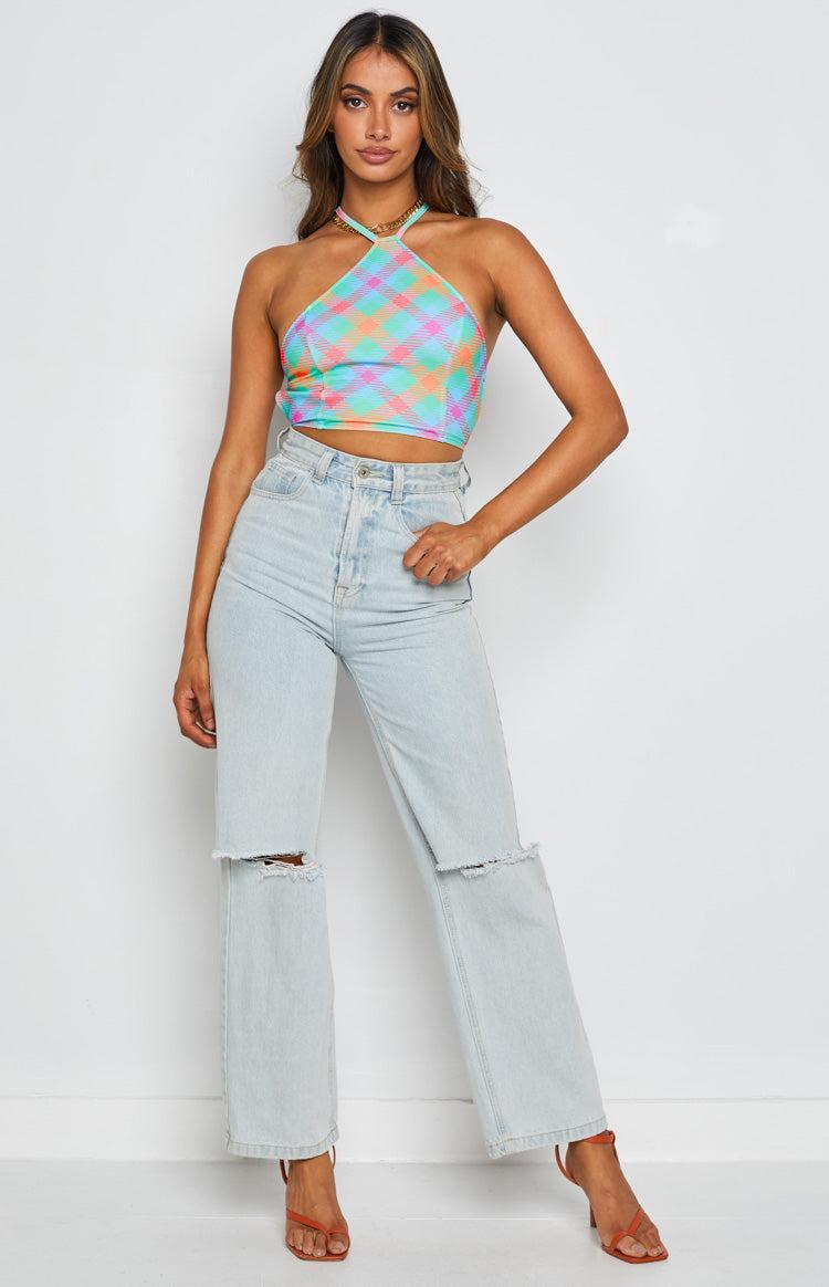 Georgie Blue Check Halter Top Product Image