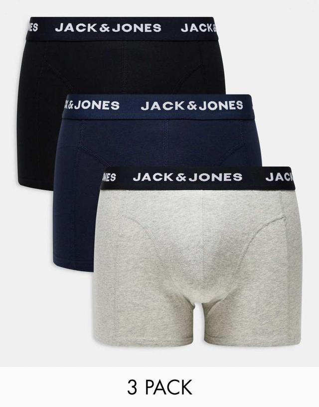 Jack & Jones 3 pack trunks in multi gray with logo waistband Product Image