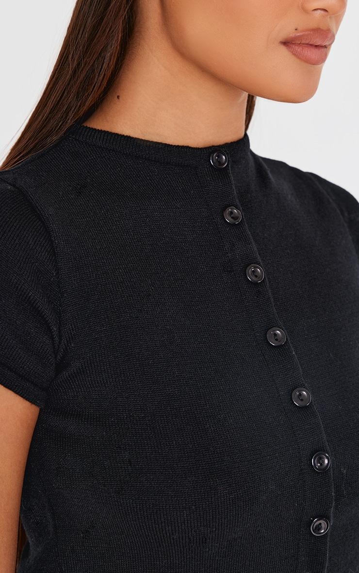 Black Soft Knit Button Up Basic Top Product Image