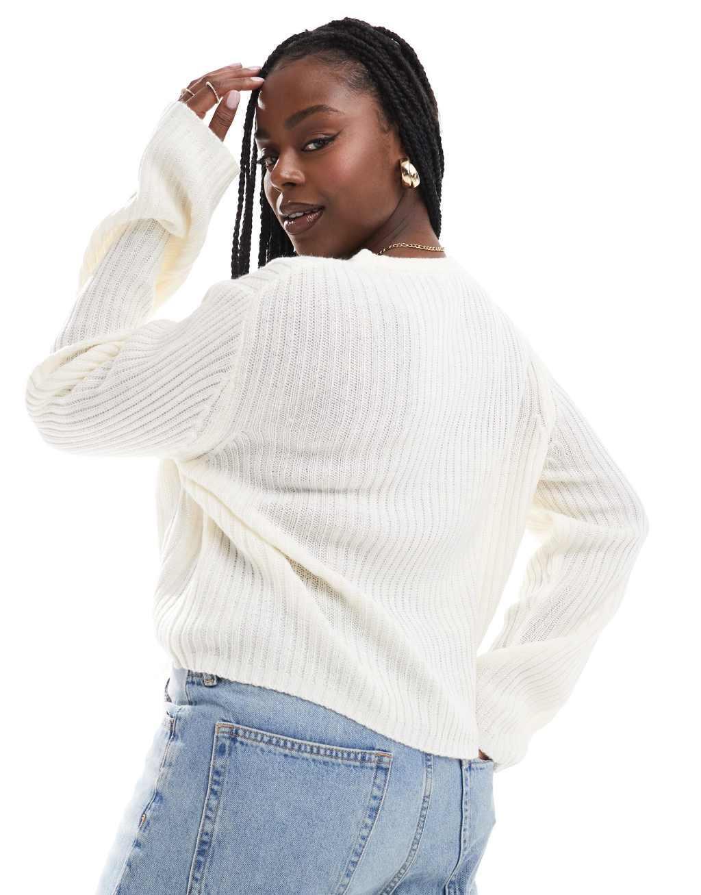 ASOS DESIGN Curve ribbed crew neck sweater in cream Product Image