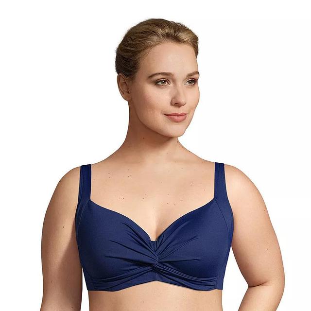 Plus Size Lands End Womens Twist-Front Underwire DDD-Cup Bikini Top Deep Blue Product Image