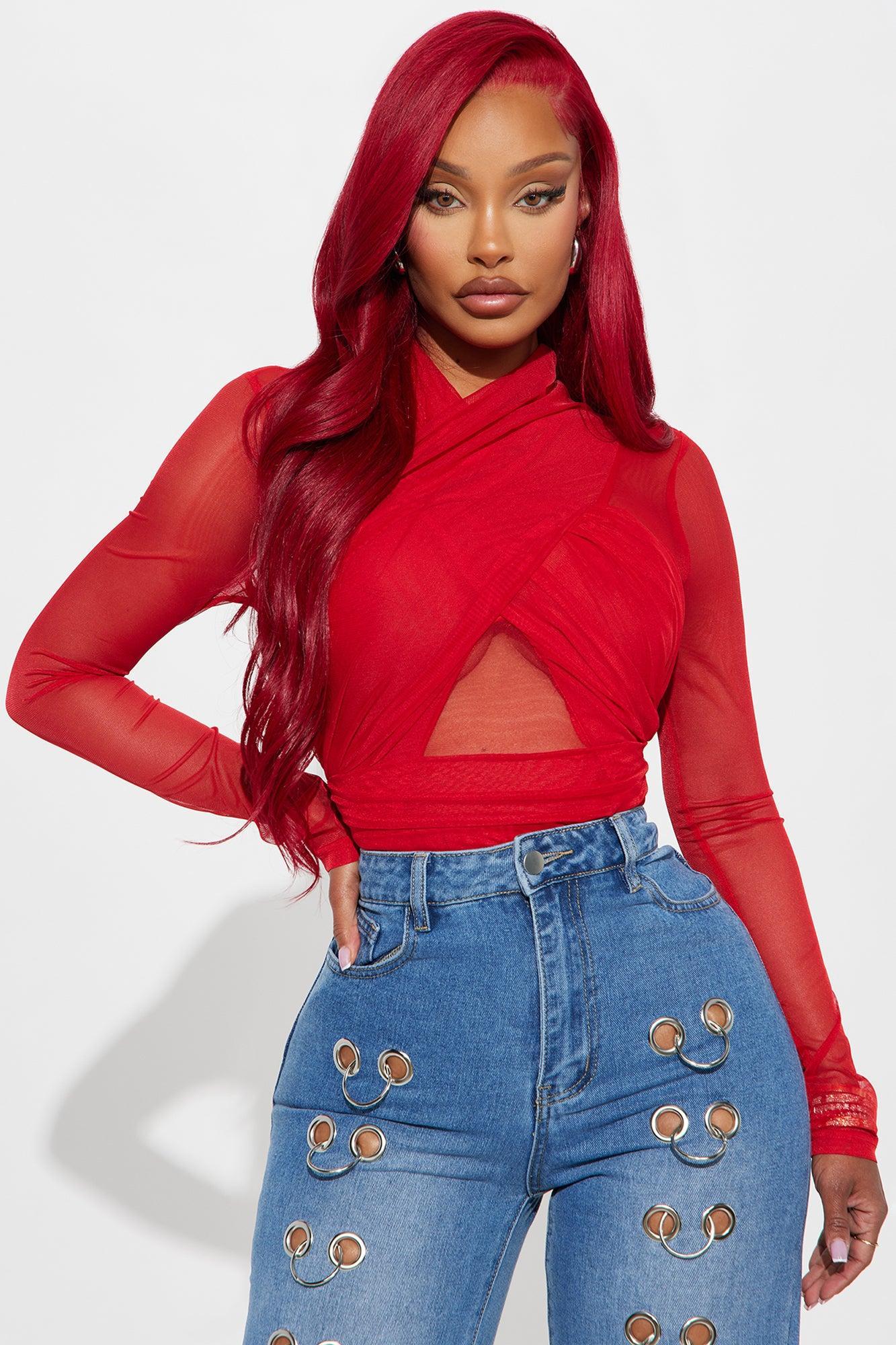 Serena Mesh Bodysuit - Red Product Image