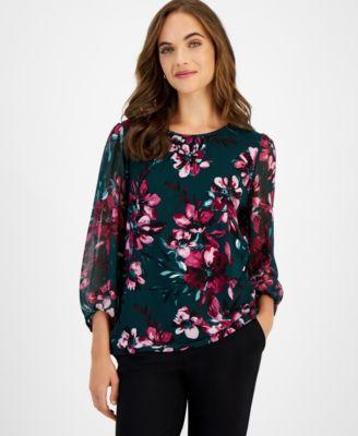 Petite Floral-Print Blouse Product Image