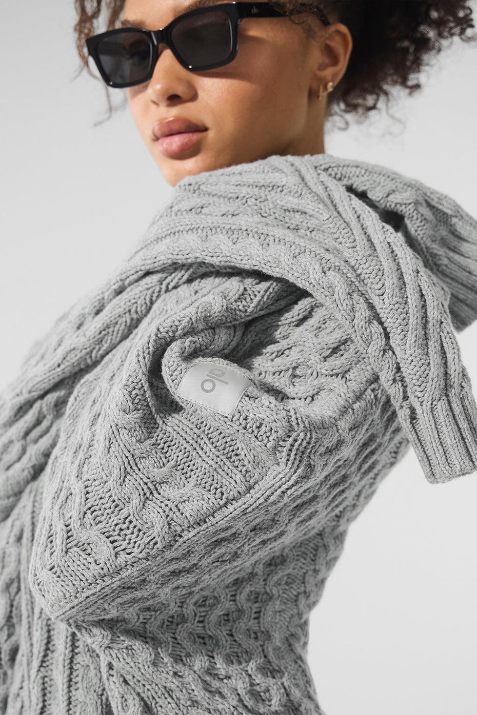 Cable Knit Crew Neck Sweater - Athletic Heather Grey Female Product Image