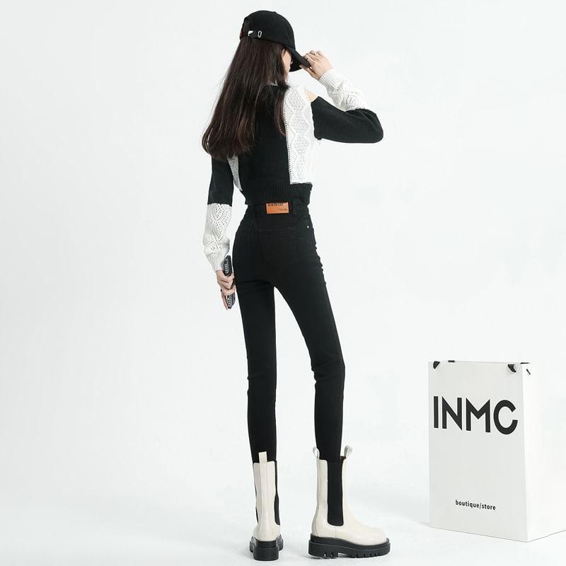 High Rise Fleece Lined Skinny Jeans (Various Designs) Product Image