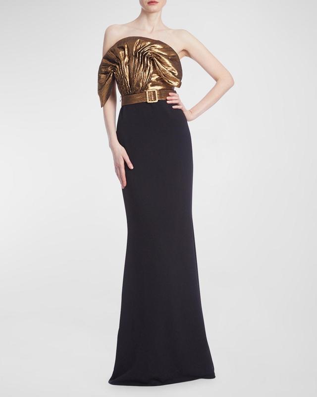 Womens Sculptural Metallic Off-The-Shoulder Gown Product Image