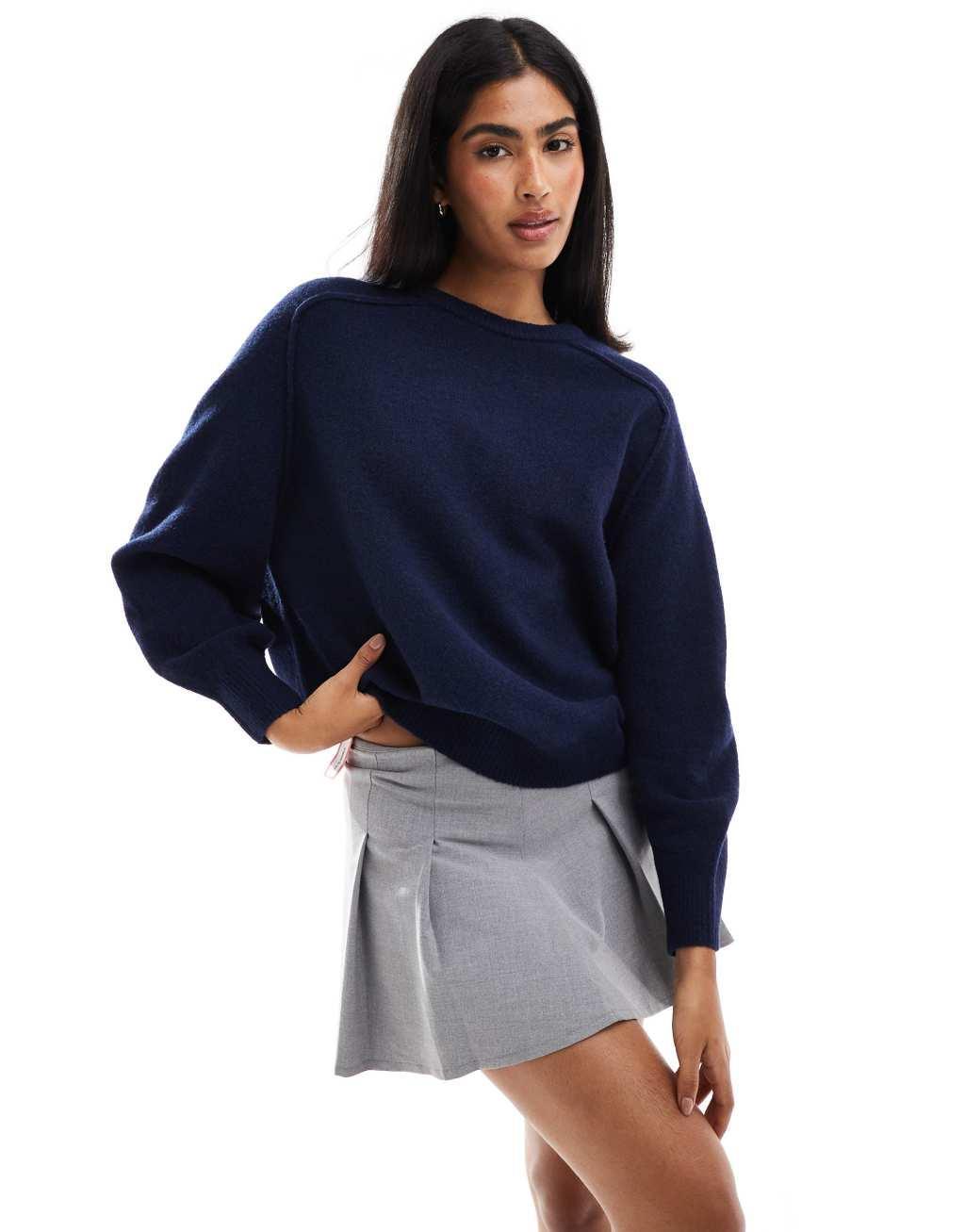 Pull&Bear oversized knitted pants in navy blue Product Image