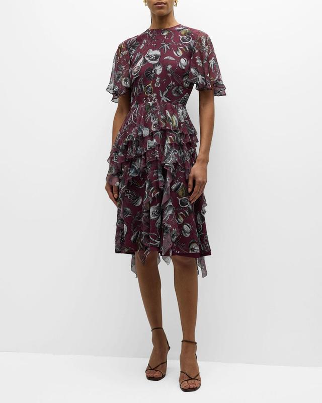 Jason Wu Collection Marine Print Ruffled Silk Dress Product Image