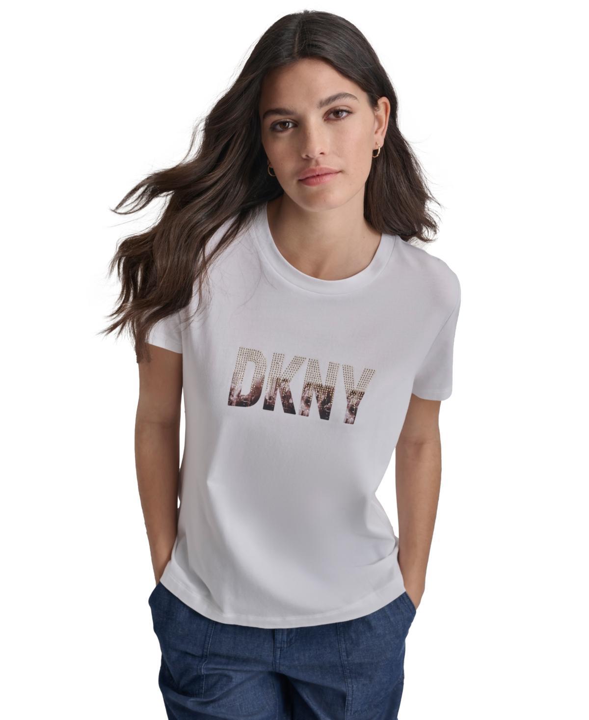 Dkny Womens Cityscape-Rhinestone Logo T-Shirt Product Image