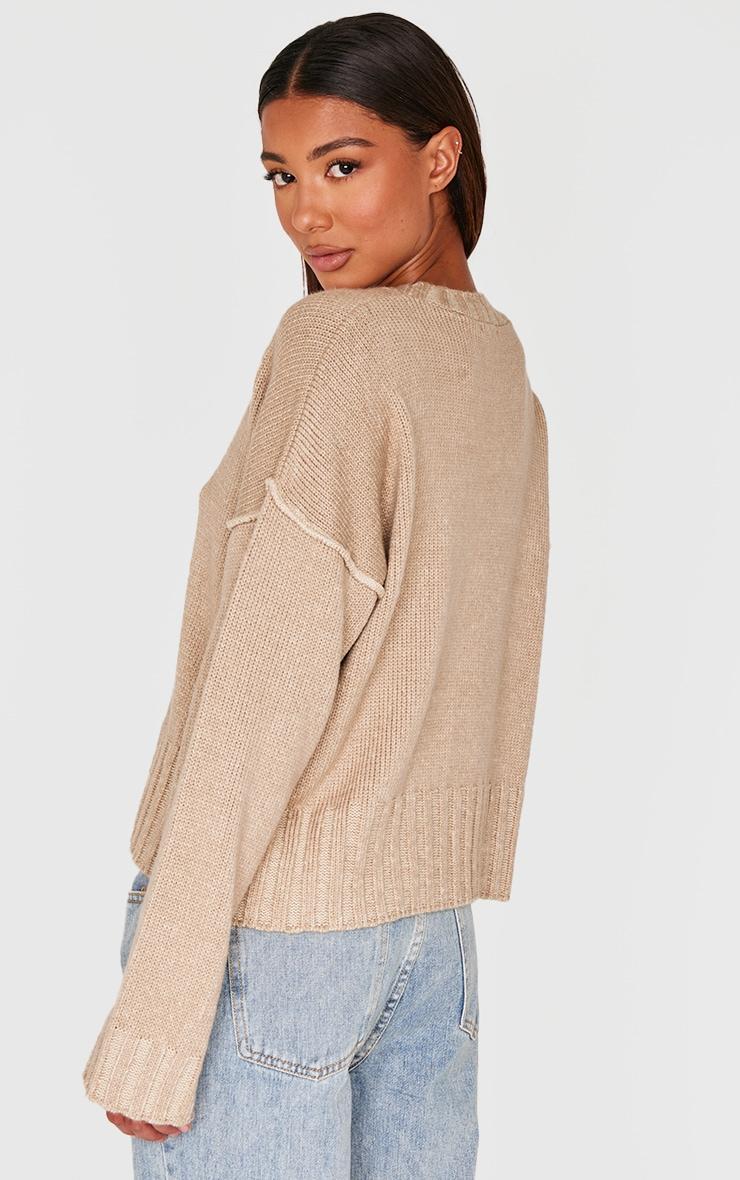 Taupe Exposed Seam Chunky Knit Oversized Sweater Product Image